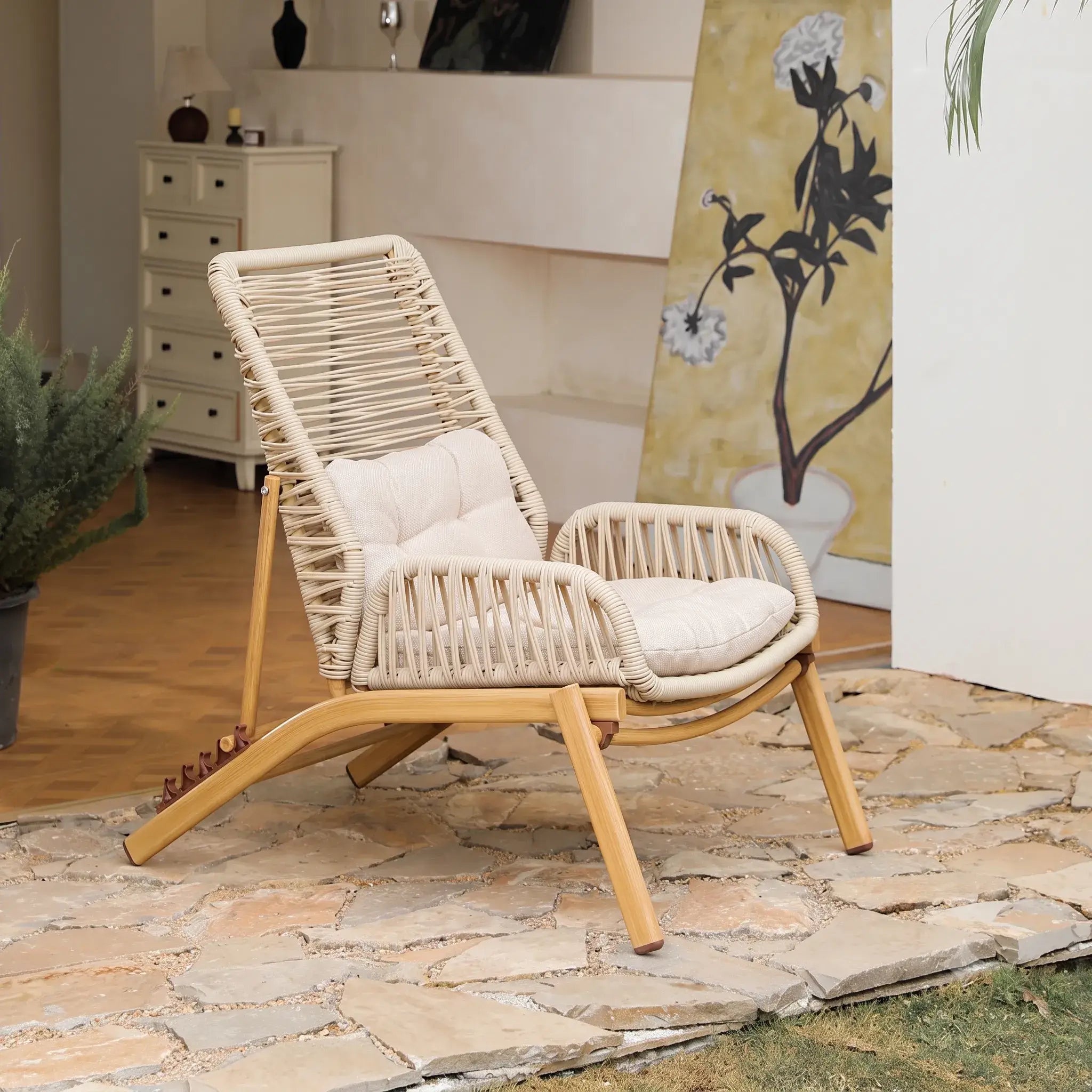 Adjustable Rattan Folding Chair Series with Cushions for Terrace and Reading Nooks