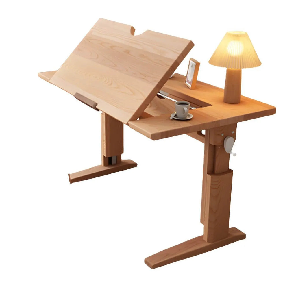 Adjustable Solid Ash Kids Desk with Bookshelf & Fold-Out Panel