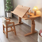 Adjustable Solid Ash Kids Desk with Bookshelf & Fold-Out Panel