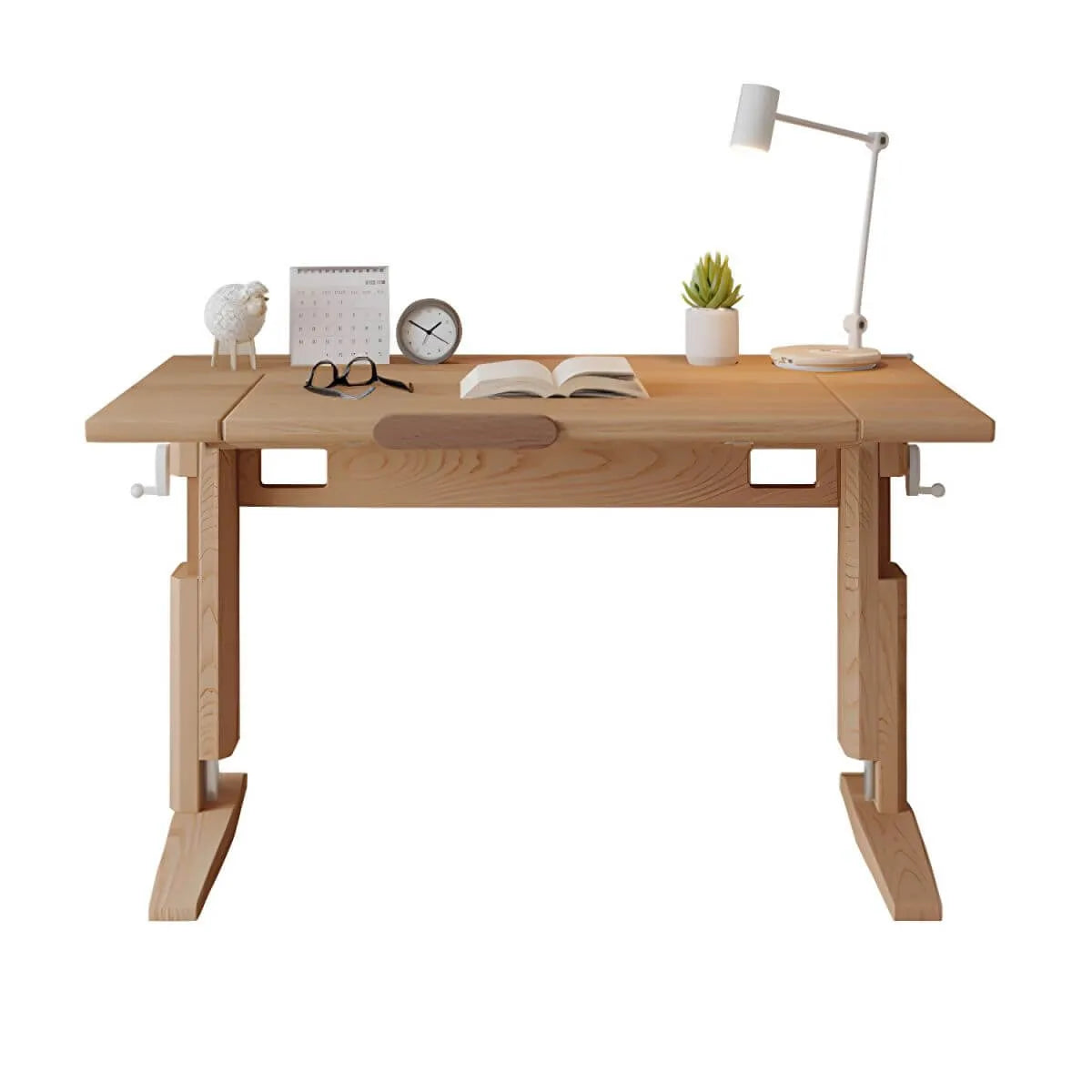 Adjustable Solid Ash Kids Desk with Bookshelf & Fold-Out Panel