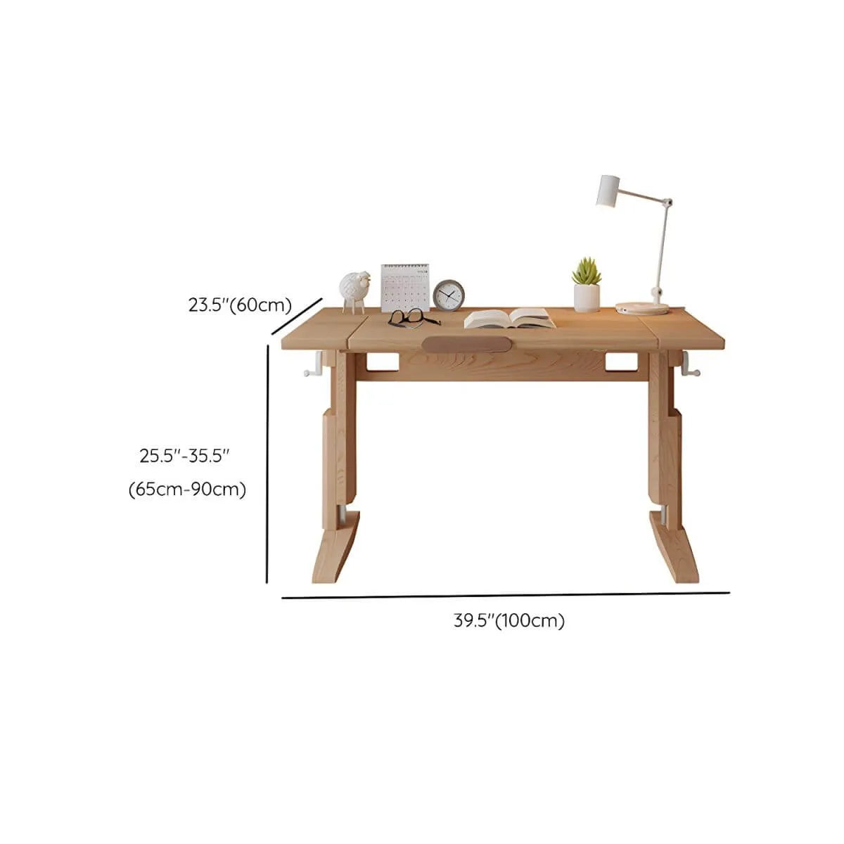 Adjustable Solid Ash Kids Desk with Bookshelf & Fold-Out Panel Dimensions