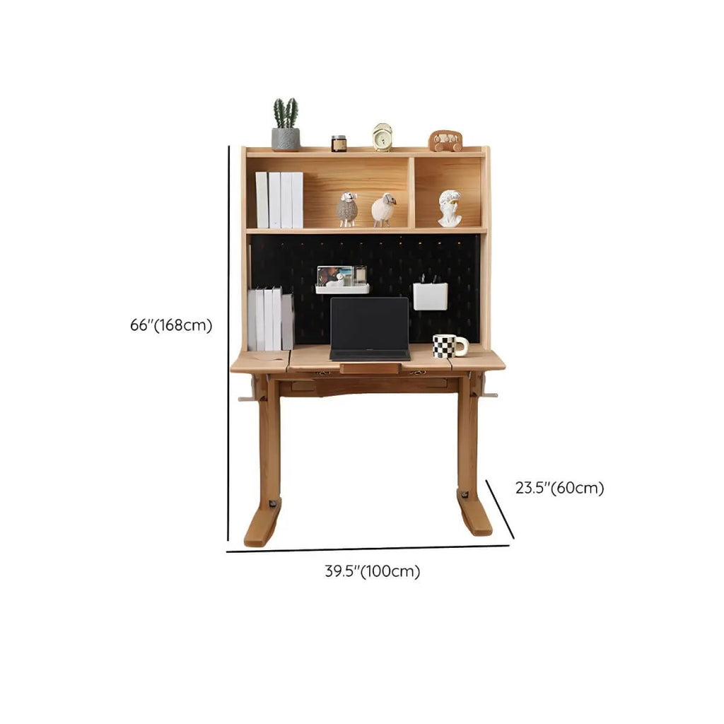 Adjustable Solid Ash Kids Desk with Bookshelf & Fold-Out Panel Dimensions