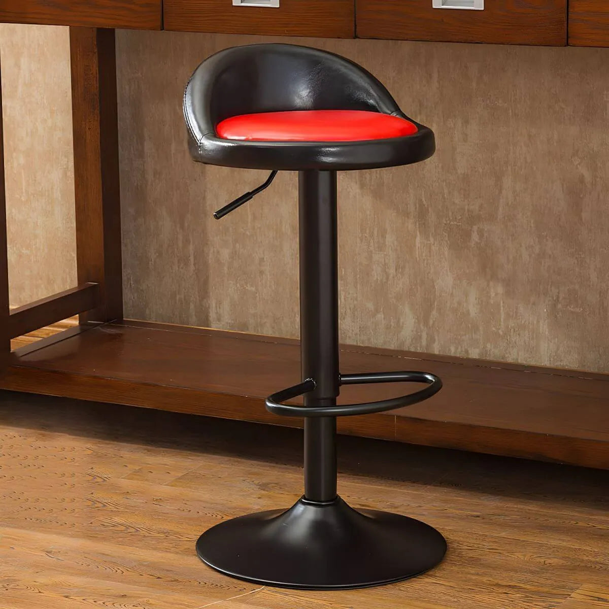 Adjustable Swivel Bar Stool with Sculpted Back, Footrest and Pedestal Base