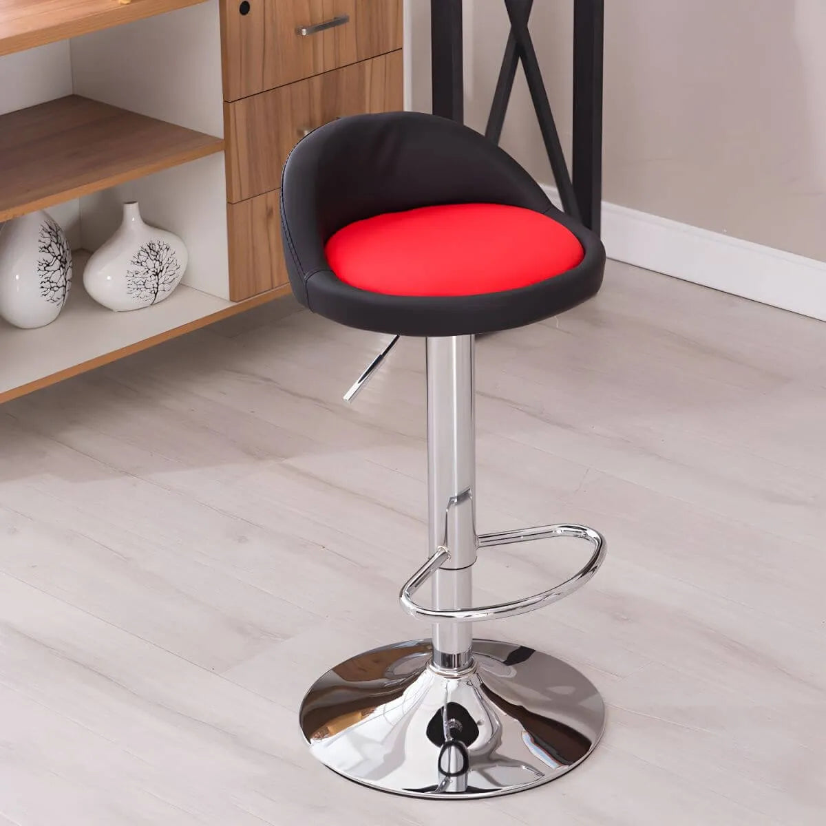 Adjustable Swivel Bar Stool with Sculpted Back, Footrest and Pedestal Base