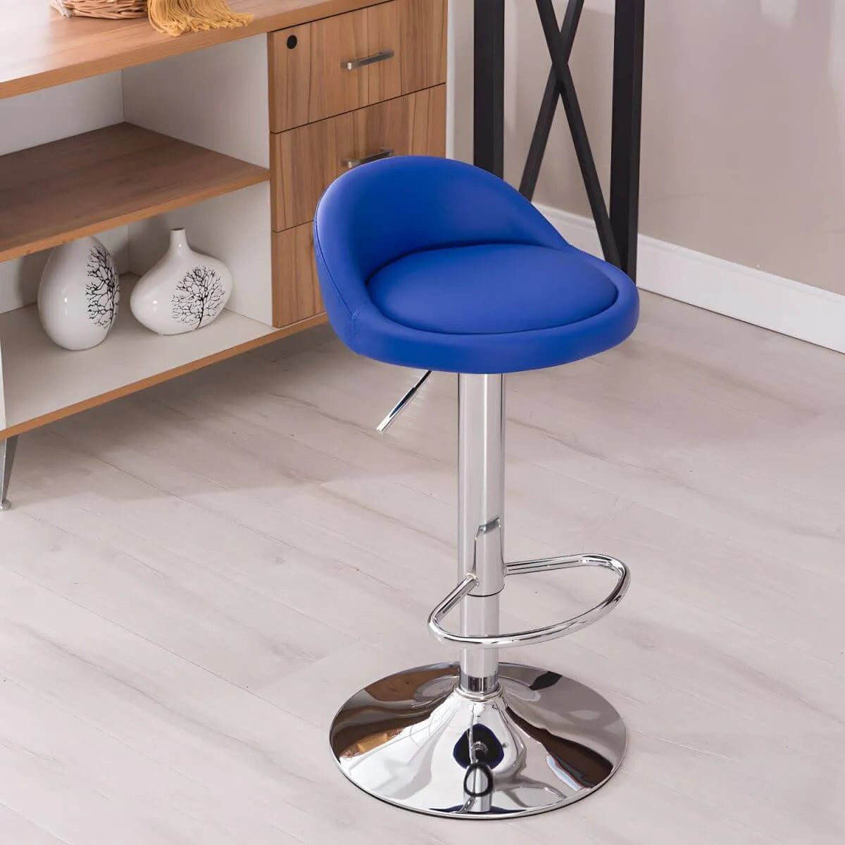 Adjustable Swivel Bar Stool with Sculpted Back, Footrest and Pedestal Base