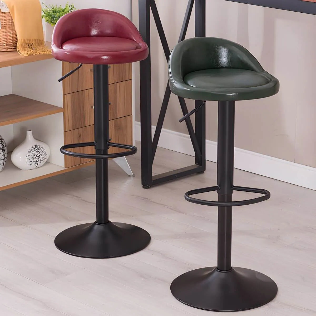 Adjustable Swivel Bar Stool with Sculpted Back, Footrest and Pedestal Base Secondary image