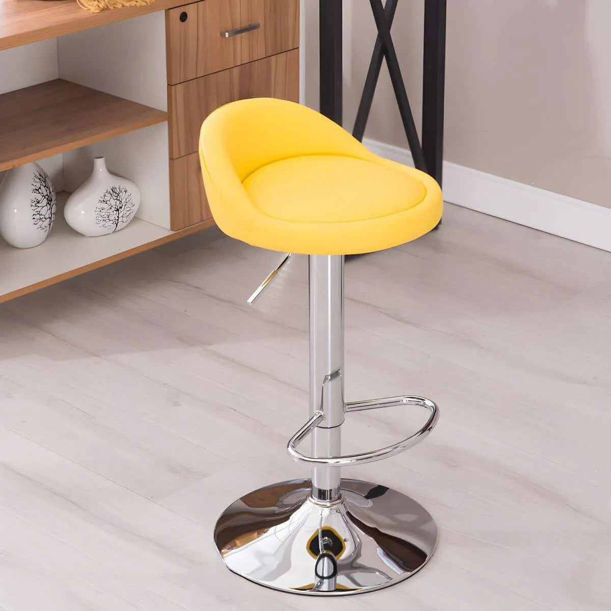 Adjustable Swivel Bar Stool with Sculpted Back, Footrest and Pedestal Base