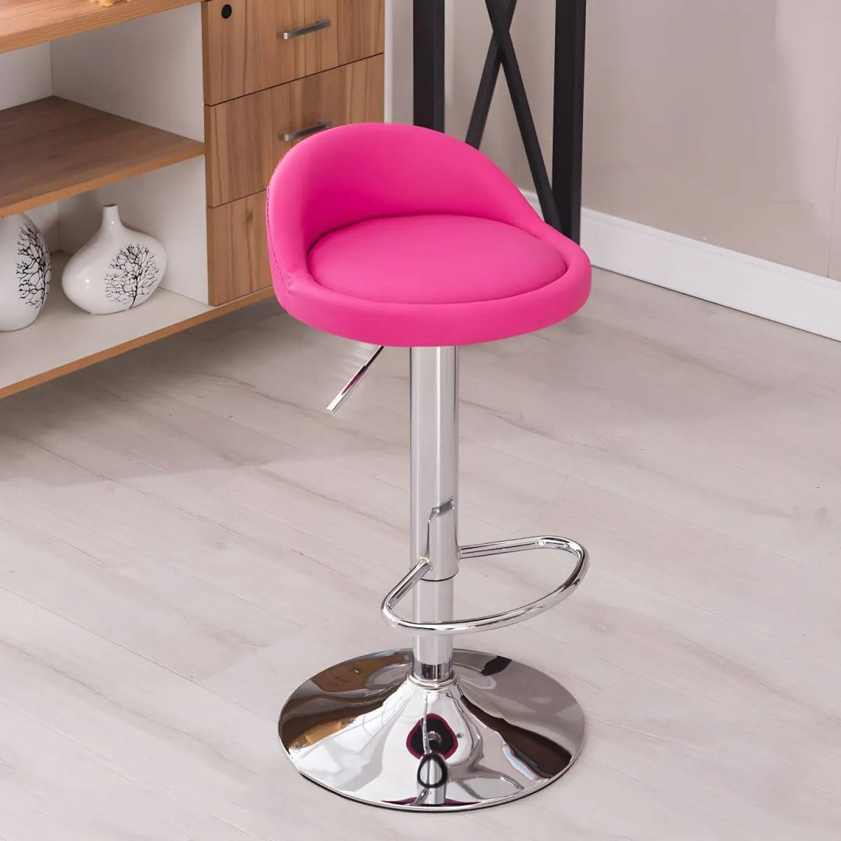Adjustable Swivel Bar Stool with Sculpted Back, Footrest and Pedestal Base