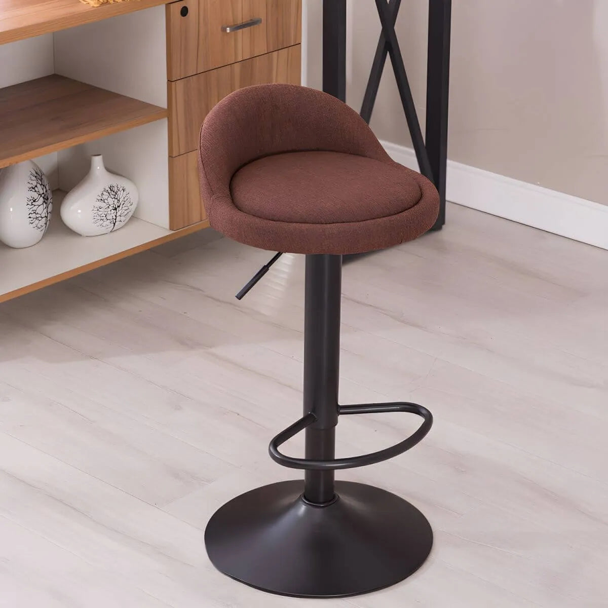 Adjustable Swivel Bar Stool with Sculpted Back, Footrest and Pedestal Base