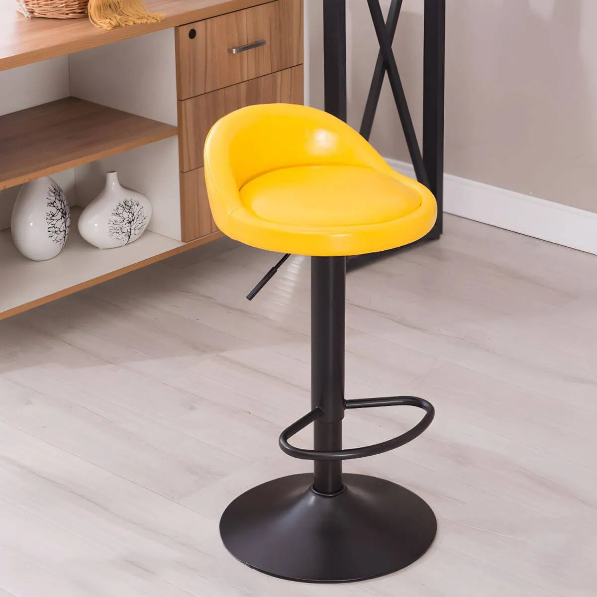 Adjustable Swivel Bar Stool with Sculpted Back, Footrest and Pedestal Base