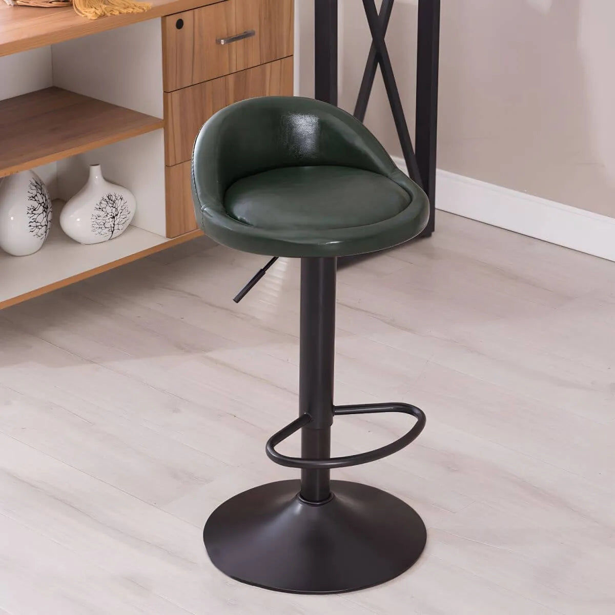 Adjustable Swivel Bar Stool with Sculpted Back, Footrest and Pedestal Base