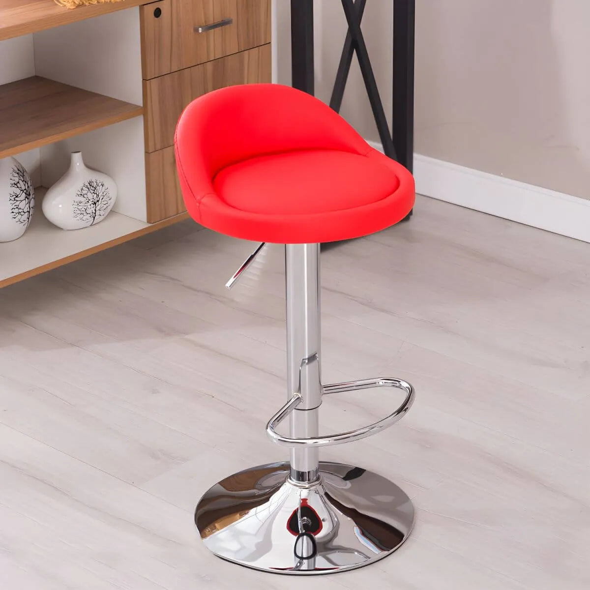 Adjustable Swivel Bar Stool with Sculpted Back, Footrest and Pedestal Base