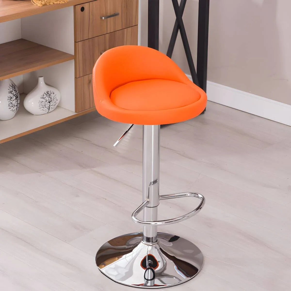 Adjustable Swivel Bar Stool with Sculpted Back, Footrest and Pedestal Base