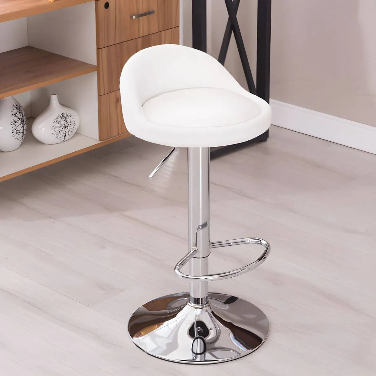 Adjustable Swivel Bar Stool with Sculpted Back, Footrest and Pedestal Base