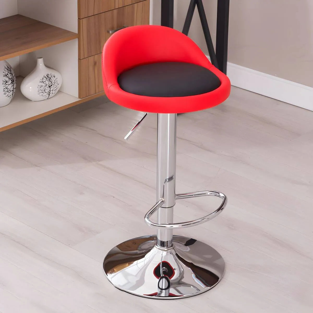 Adjustable Swivel Bar Stool with Sculpted Back, Footrest and Pedestal Base