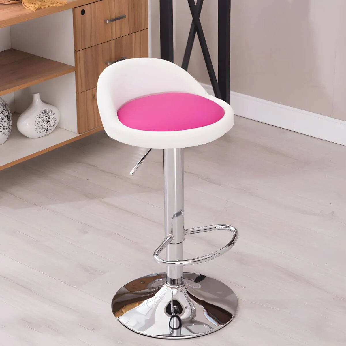 Adjustable Swivel Bar Stool with Sculpted Back, Footrest and Pedestal Base