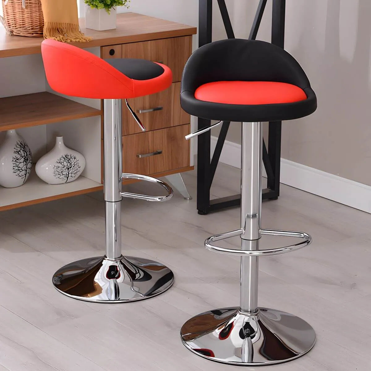 Adjustable Swivel Bar Stool with Sculpted Back, Footrest and Pedestal Base Main Product Image