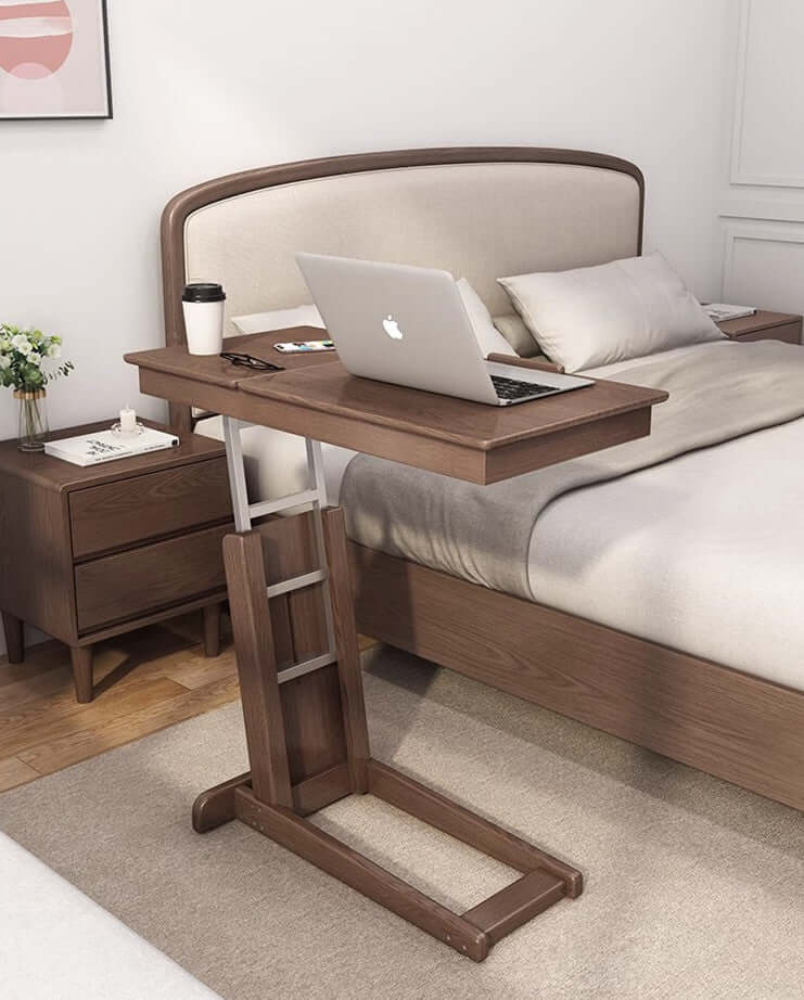 Adjustable Walnut Bedside Table With Foldable Design