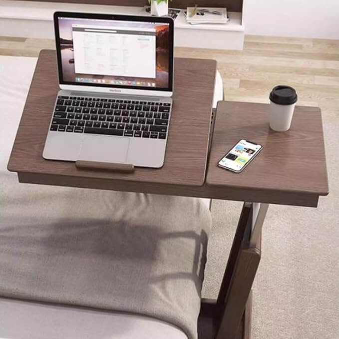 Adjustable Walnut Bedside Table With Foldable Design