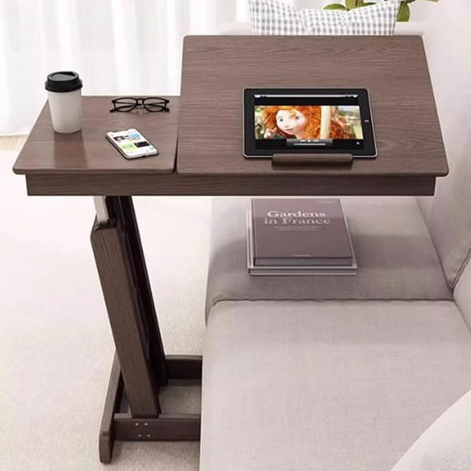 Adjustable Walnut Bedside Table With Foldable Design