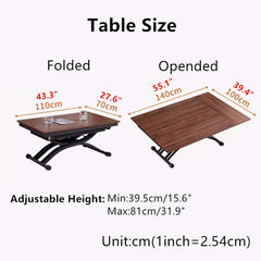 Adjustable Walnut Coffee To Dining Table With Hydraulic Lift
