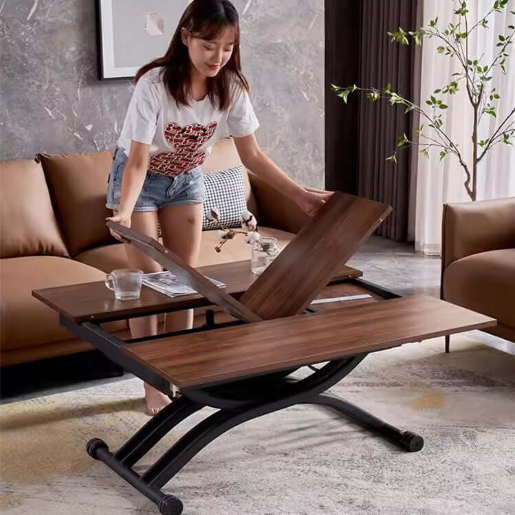 Adjustable Walnut Coffee To Dining Table With Hydraulic Lift