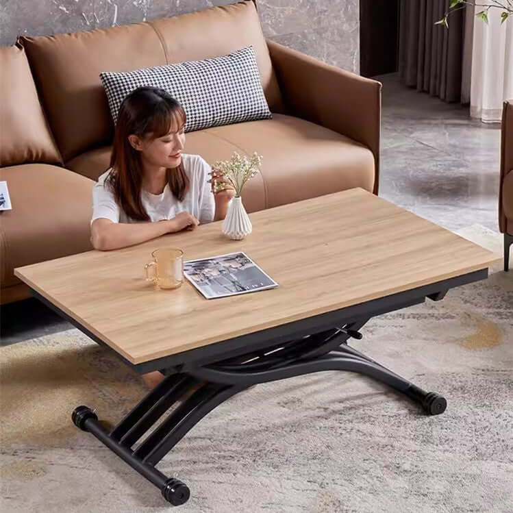 Adjustable Walnut Coffee To Dining Table With Hydraulic Lift