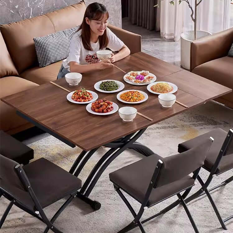 Adjustable Walnut Coffee To Dining Table With Hydraulic Lift