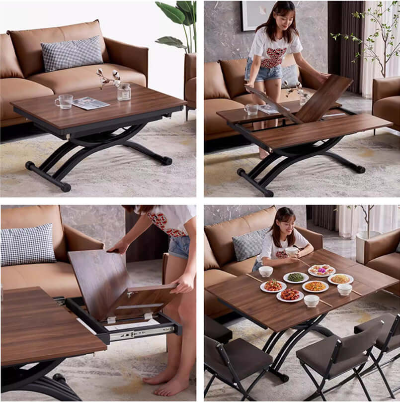 Adjustable Walnut Coffee To Dining Table With Hydraulic Lift Main Product Image Hauptbild