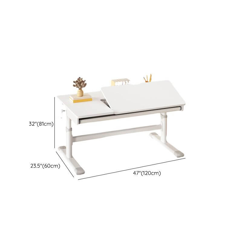 Adjustable White Wood Desk with Hidden Storage for Kids Dimensions
