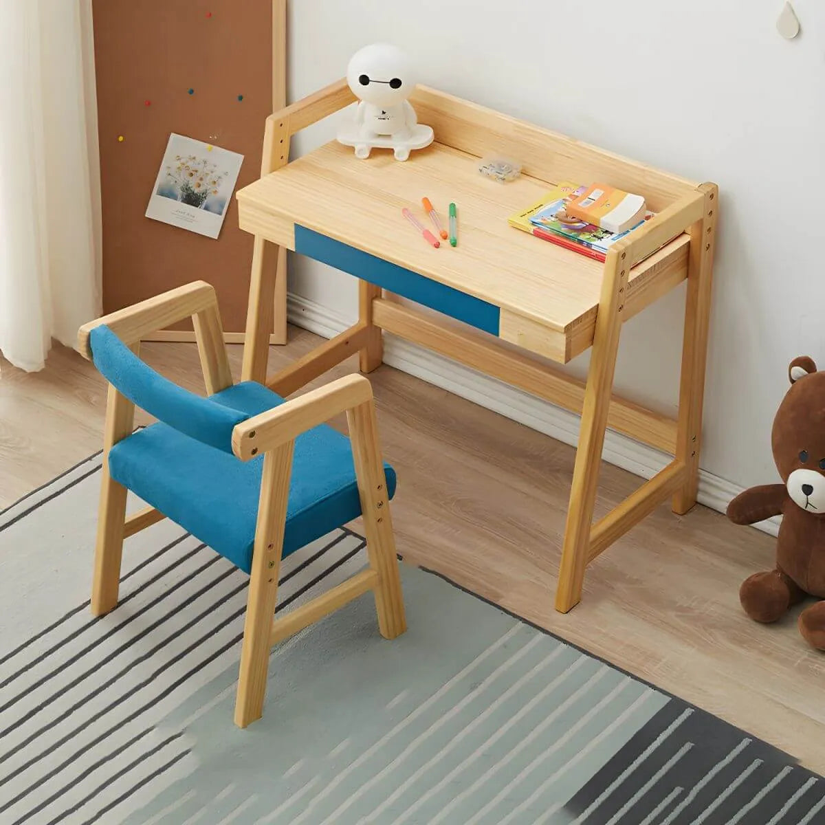 Adjustable Wood Kids' Writing Desk with Storage & Ergonomic Chair
