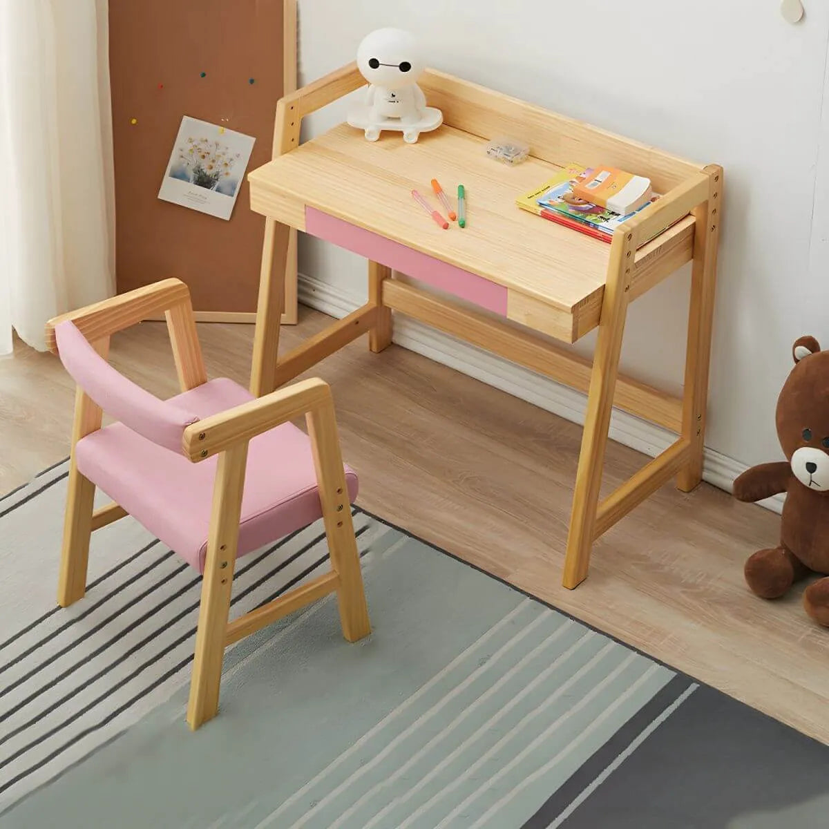Adjustable Wood Kids' Writing Desk with Storage & Ergonomic Chair