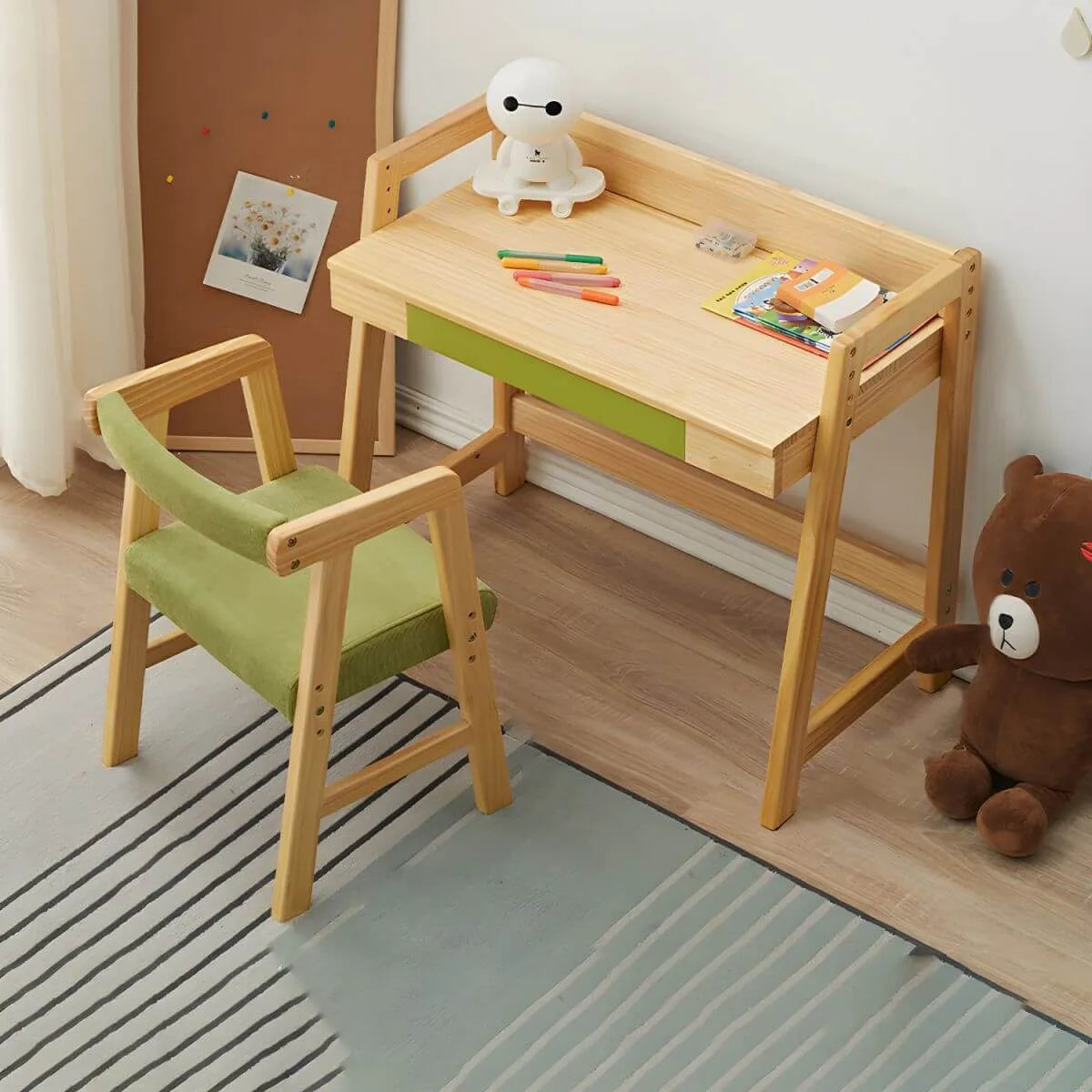 Adjustable Wood Kids' Writing Desk with Storage & Ergonomic Chair