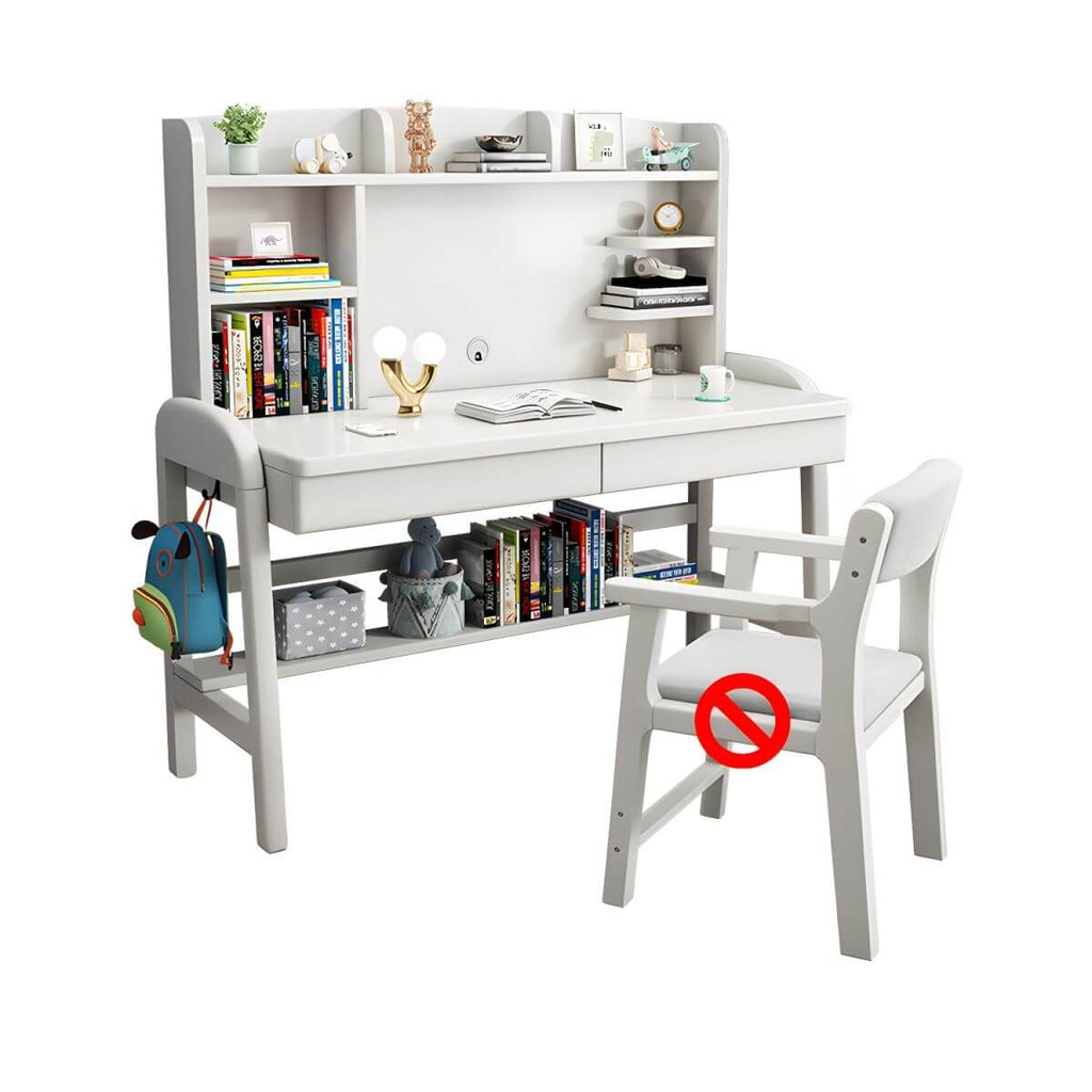 Adjustable Wooden Kids Desk with Integrated Shelf and Drawers