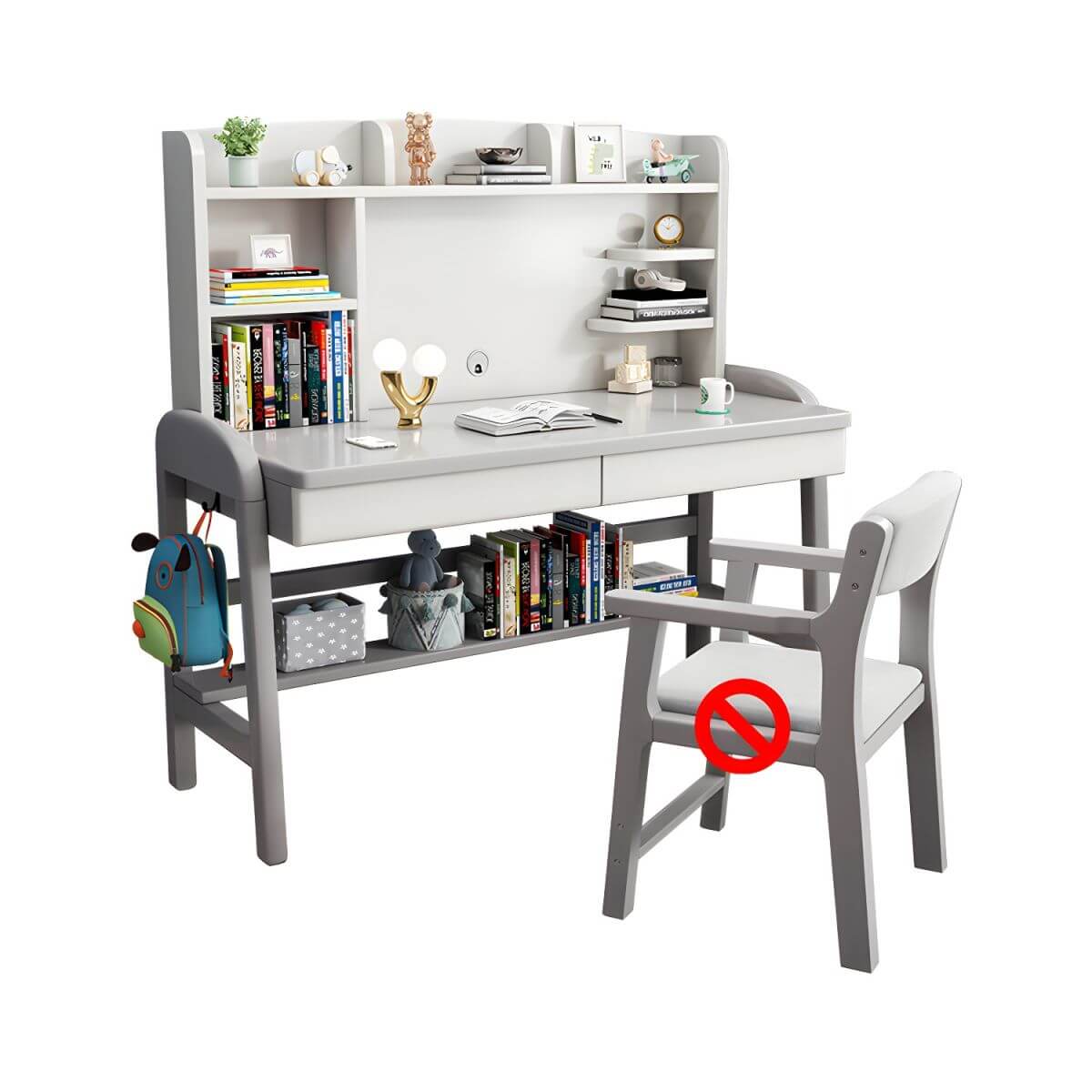 Adjustable Wooden Kids Desk with Integrated Shelf and Drawers