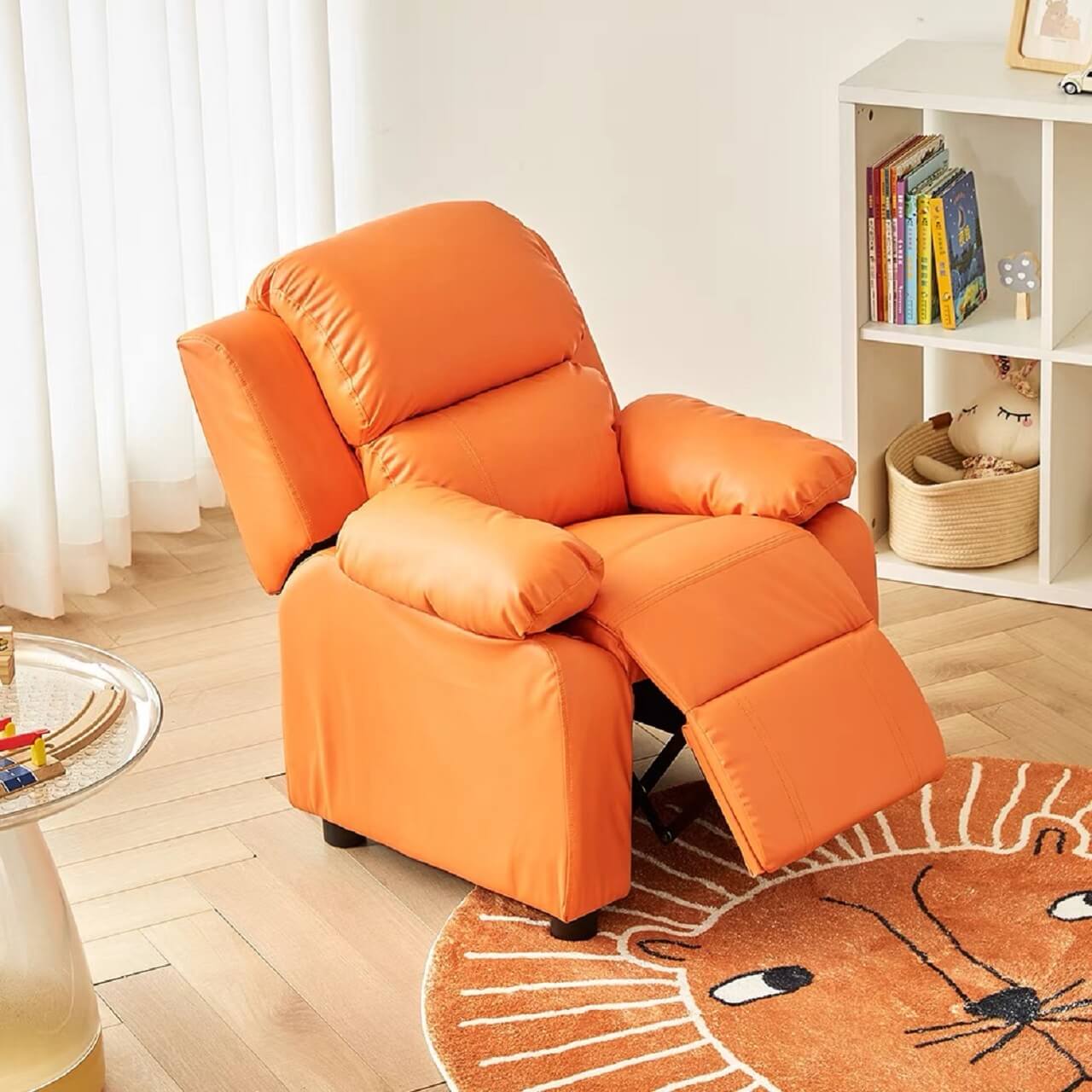 Yellow adjustable children's chair with microfiber leather and reclining backrest