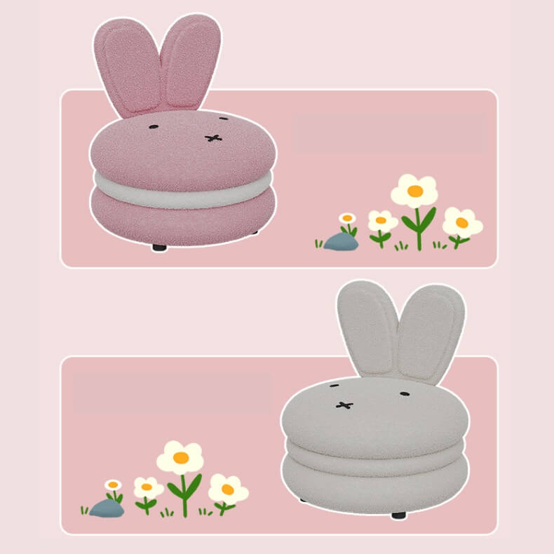 Adorable Bunny Backrest Kids Stool With Fleece Cover