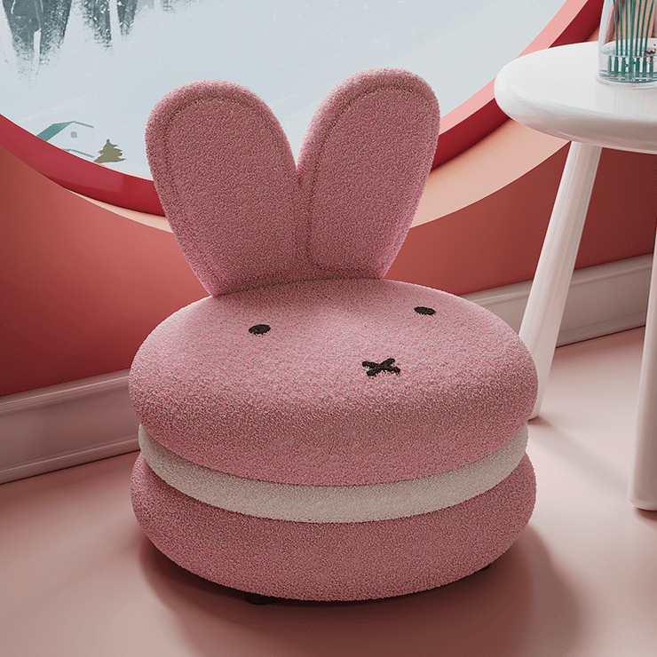Adorable Bunny Backrest Kids Stool With Fleece Cover