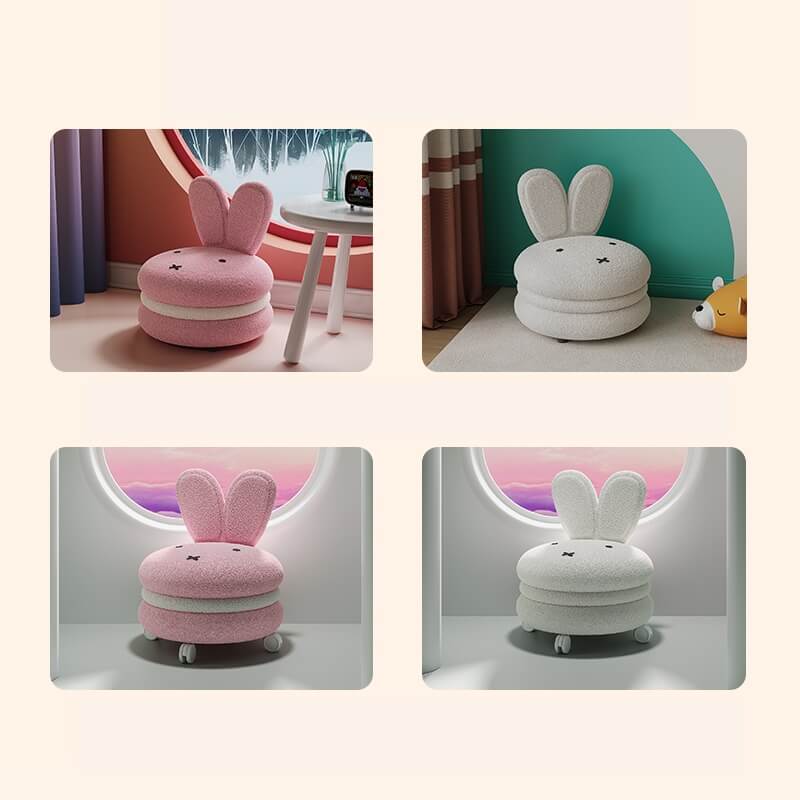 Adorable Bunny Backrest Kids Stool With Fleece Cover