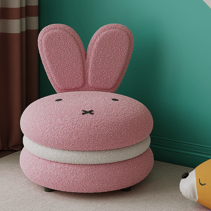 Adorable Bunny Backrest Kids Stool With Fleece Cover