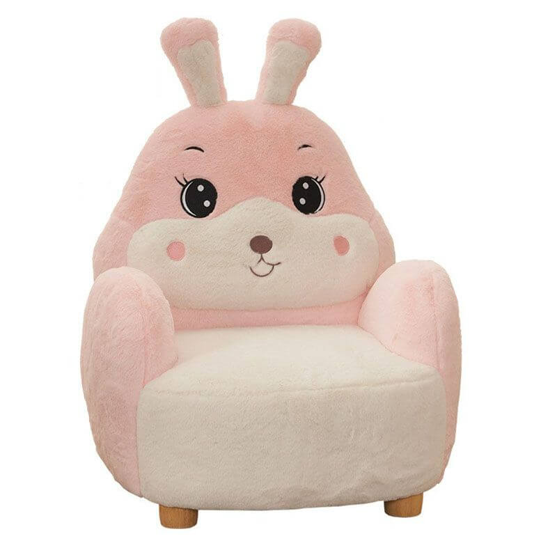 Adorable Upholstered Kids Sofa in White, Pink, and Grey Animal Print