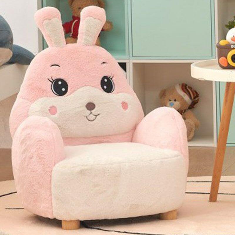 Adorable Upholstered Kids Sofa in White, Pink, and Grey Animal Print