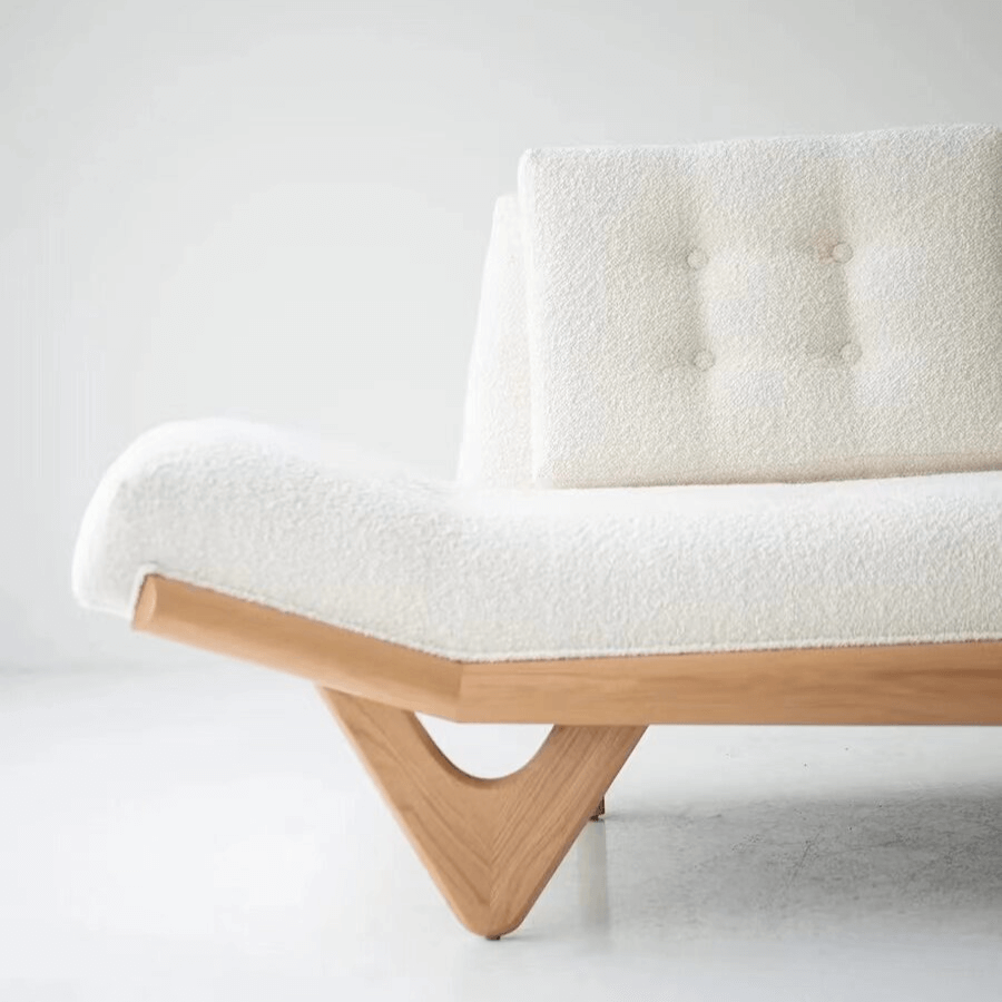 Adrian Pearsall Style Boucle Sofa in Cream Bouclé with Curved Solid Wood Base