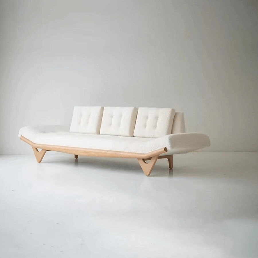 Adrian Pearsall Style Boucle Sofa in Cream Bouclé with Curved Solid Wood Base