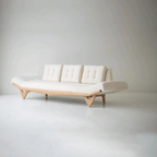 Adrian Pearsall Style Boucle Sofa in Cream Bouclé with Curved Solid Wood Base