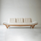 Adrian Pearsall Style Boucle Sofa in Cream Bouclé with Curved Solid Wood Base Main Product Image