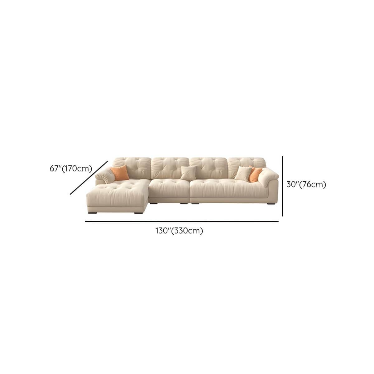 Beige polyester blend sofa with tufted back and pillow top arms, modern and comfortable seating