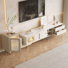 Retracted & Extendable TV Stand Beige Media Console with Drawers & Storage