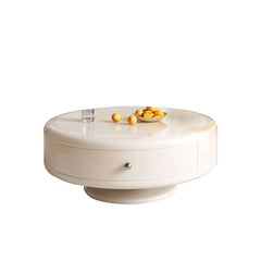 Round Rotating Nesting Coffee Table Set of 2 Tea Glass Side Table with 2 Drawers