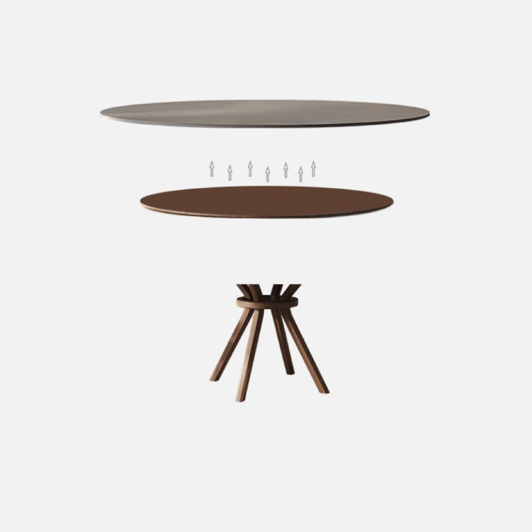 High-End Rotating Round Dining Table in Stylish Gray and Warm Wood Finish